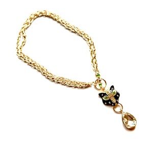 CHICO’S Black Enamel & Emerald Panther Golden Toggle Collar Necklace | NWT